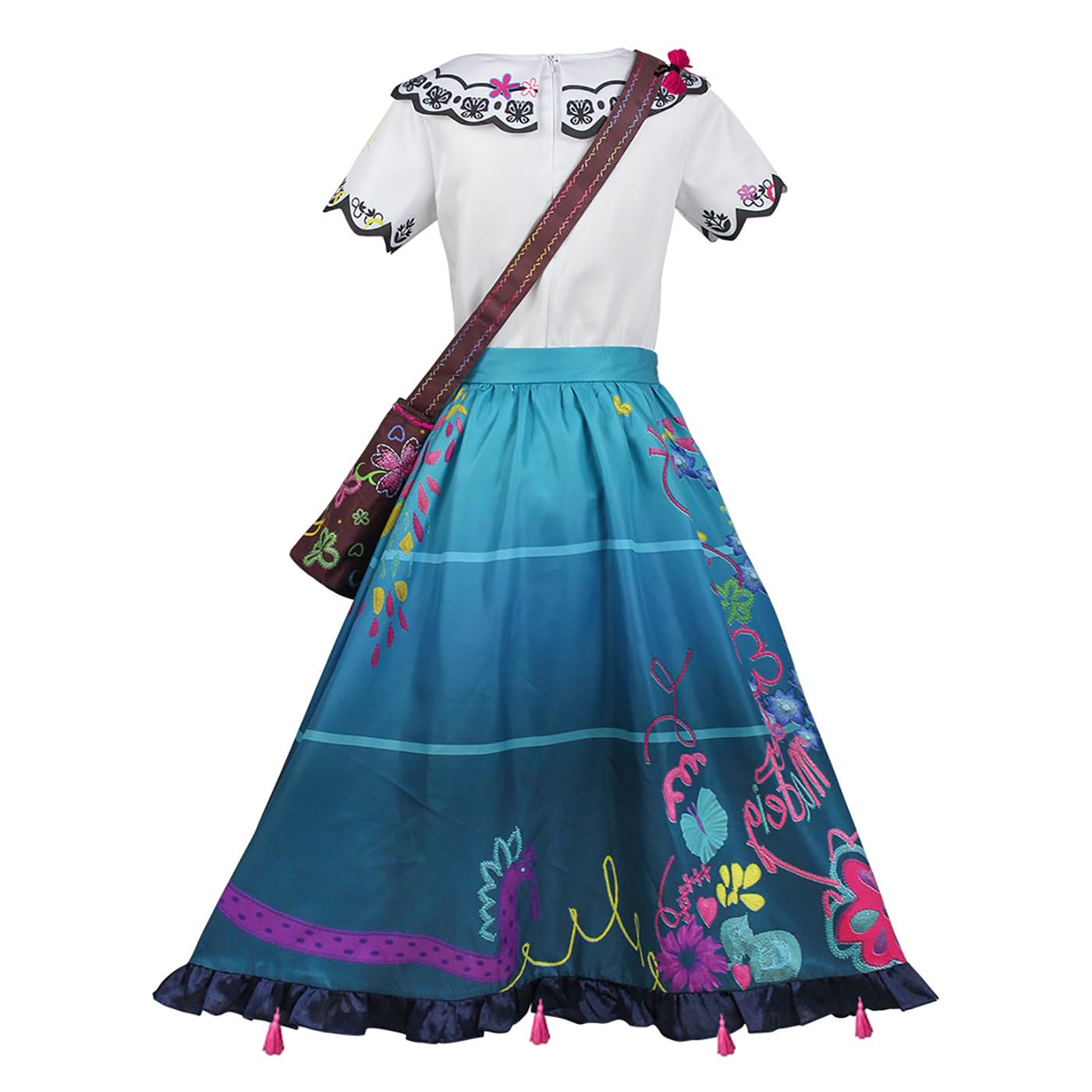 Donna Mirabel Cosplay Costume con Parrucca e Borsa Vestito da Principessa Fantasia Magica Mirabel Madrigal Costume Compleanno Partito Natale Halloween Anime Carnevale Vestito
