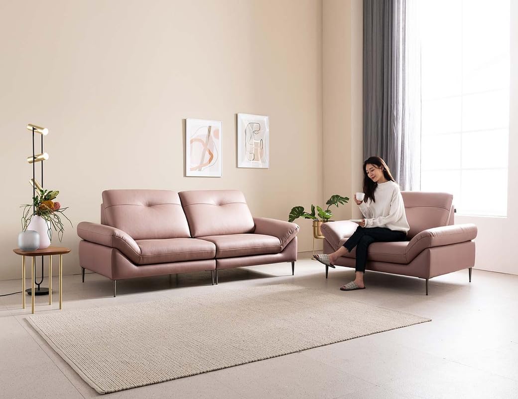 Fabrique David Leatherette 2+1 Sturdy Look 3 Seater Sofa Set Light Pink | Luxury Comfortable Furniture Perfect for Home Guests Office & Living Room | Stainless Steel Legs-image-25