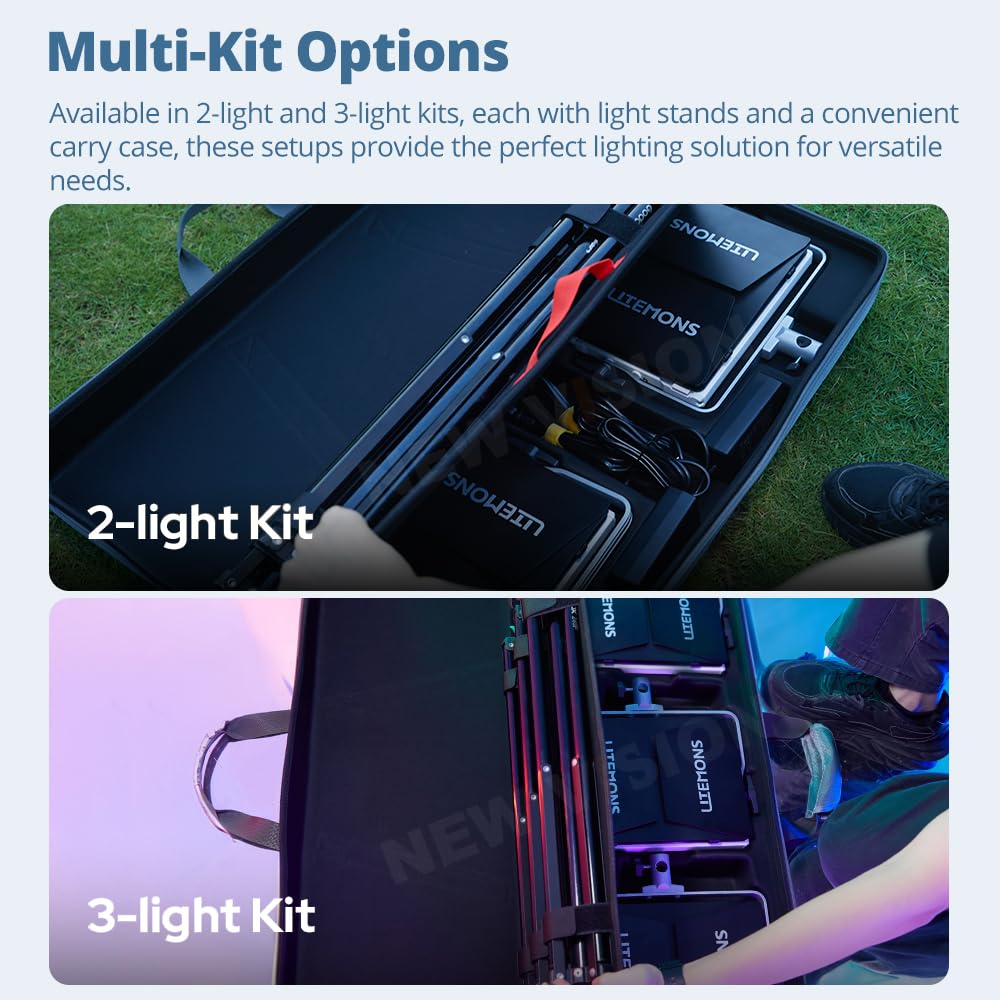 Godox Pacchetto di 2 Litemons LP600R RGB LED Light Panel Kit con Tripod/Carry Bag, App Control, 60 W Photo Studio Lighting, 1800 K - 10000 K, 14 modalità FX, rotazione a 360° (LP600R K2)