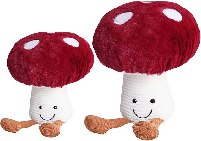 JBANG 2pcs Mushroom Pillow for Beds and Sofas, Cute Mushroom Plush Stuffed Cushions and Home Decor (7.8Inch & 10.2Inch)