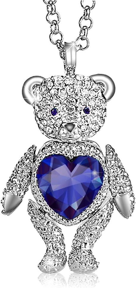 Necklace, Valentine's Day Gift with Exquisite Package " logybear" Made with Czech Diamonds, Cute Bear Limb-Rotating Design Women Pendant Jewelry, Brooch Design (Blue)