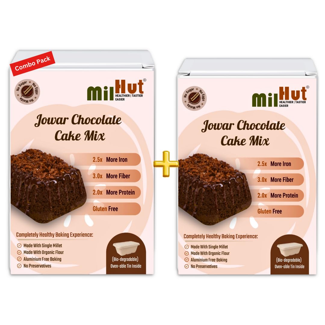 MilHut Jowar Cake Mix – Buy 1 Get 1 Free | 2x350g Gluten-Free, Eggless, Yeast-Free Sorghum Chocolate Cake | Vegan, Jain-Friendly | Includes 2 Eco-Friendly Baking Tins | No Maida, High Fiber, Rich in Iron & Calcium-image-7