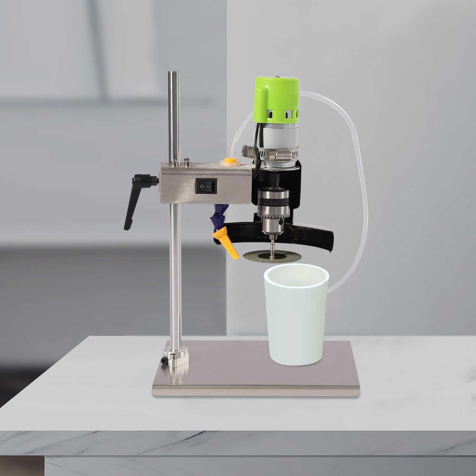 Coupe-verre 24 V pour bouteilles, 150 W, coupe-bouteilles en verre, électrique, 6000 tr/min, avec réglage à sept vitesses, base rectangulaire, 0 à 360 °, rotation libre