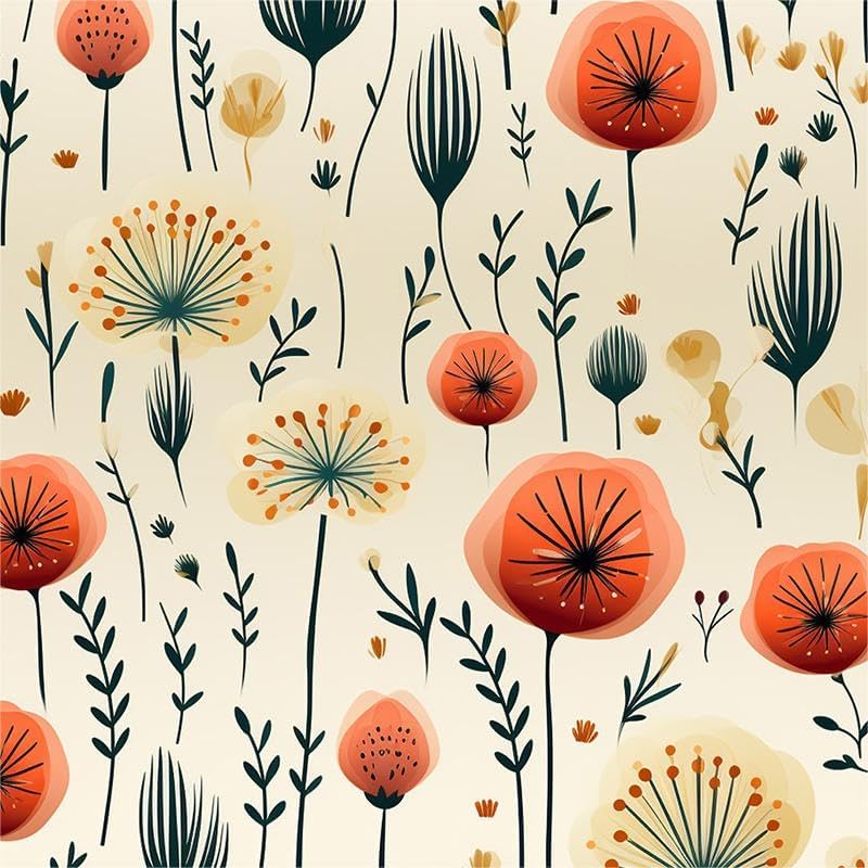 Modern Beige Cream Yellow Orange Red Wildflowers Flowers Peel and Stick Wallpaper Wall Decor Self Adhesive Wall Paper Stick on Easy Peel Off Contact for Renter Apartment