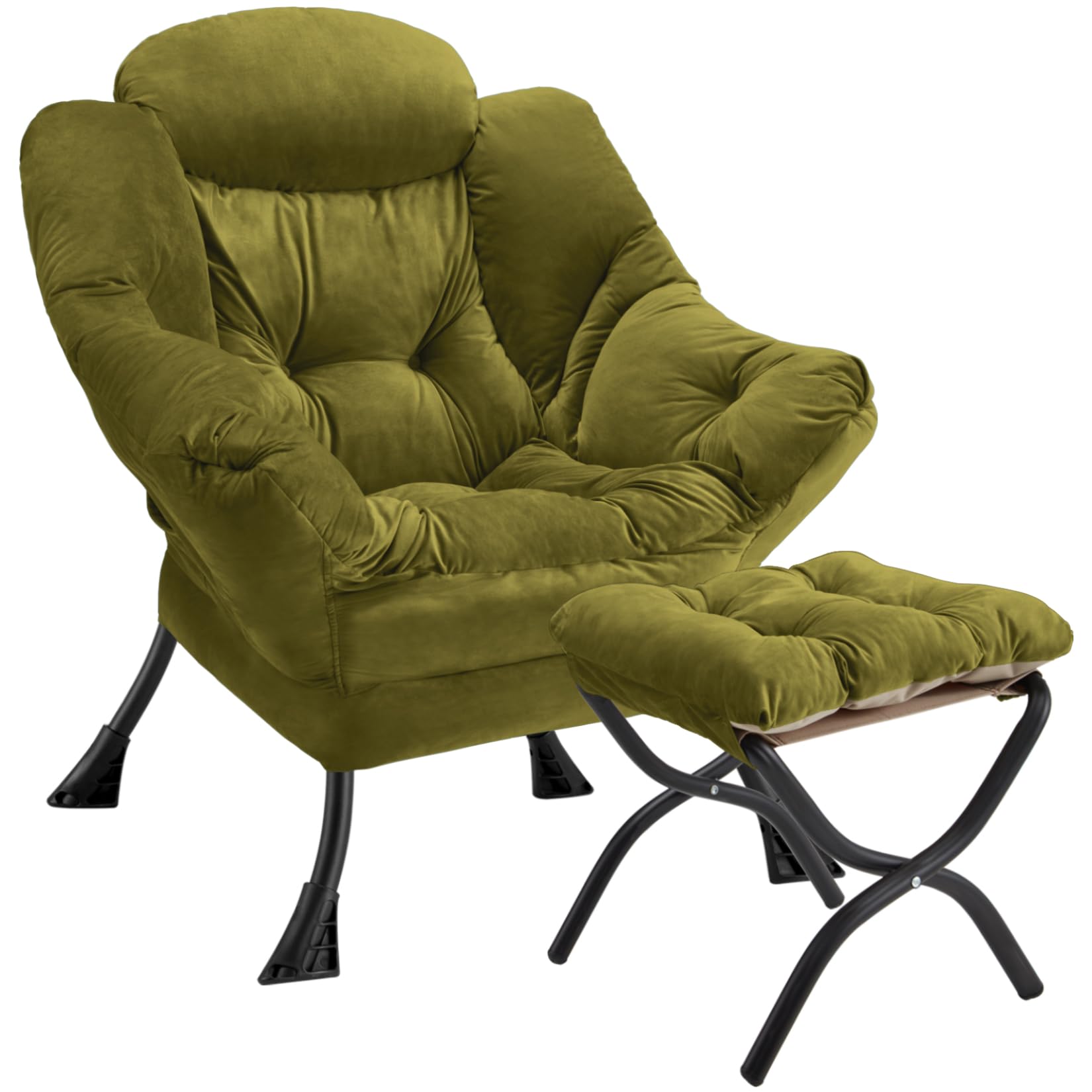 Condition photo showing New/Like New for lazy chair with folding ottoman modern large accent chair,contemporary lounge leisure sofa chair with armrests upholstered sofa armchair reading chair for bedroom,dorm & office(green-f)