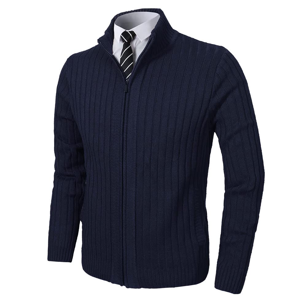 Pioneer Camp Men's Cardigan Sweaters Full Zip Up Slim Fit Stand Collar | Cotton Blend, Deep Pockets, Heavyweight Warm, Knitted Jacket, Business Office, Golf, Travel, Casual Layering, Daily Wear