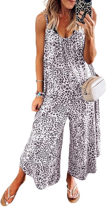 Dokotoo Women's Loose Sleeveless Jumpsuits Adjustable Spaghetti Strap Stretchy Long Pant Romper Jumpsuit with Pockets
