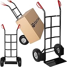 tectake® Carrello Portapacchi con Pneumatici, Carrello Con Ruote Portatutto, Carrello da Giardino, Maniglie in Plastica, Carrello Porta Attrezzi, Telaio in Acciaio, 200 Kg - Nero