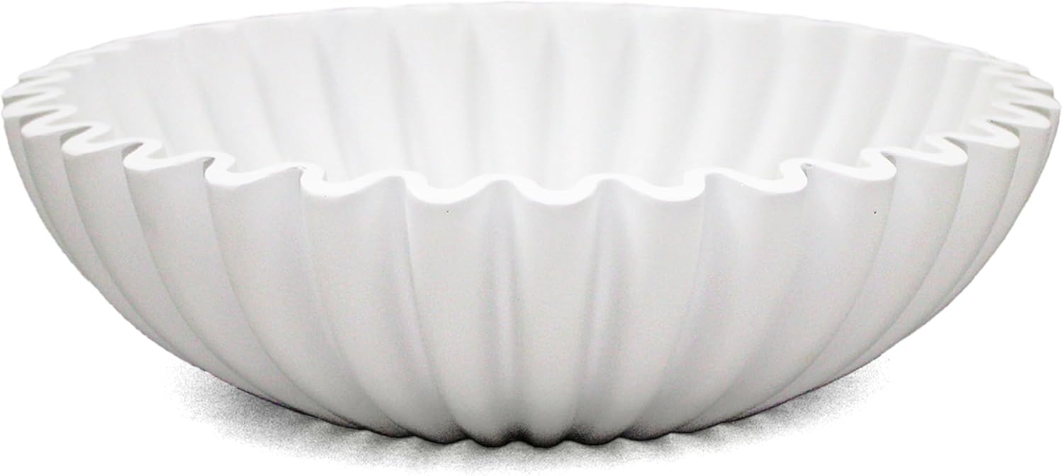 Ruffle Decorative Bowl, Large Fruit Bowl for Kitchen Counter, Stylish Key Bowl for Entry Table, Handcrafted Home Decor Display bowl, White