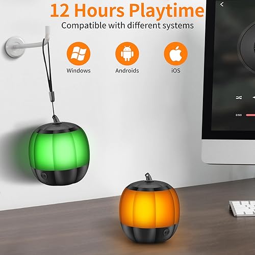 Miniatura 7 de LFS Altavoces Bluetooth portátiles, altavoz de calabaza, mini altavoz inalámbrico con luces, 7 luces de color, 12 horas de reproducción,