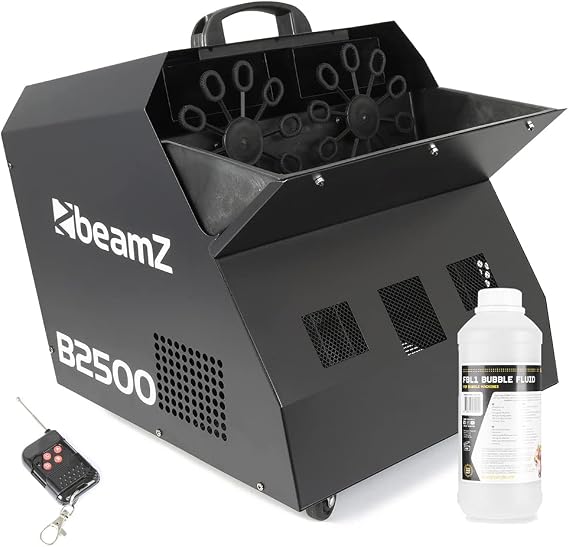 beamz B2500 آلة فقاعة المهنية مع 1 L السوائل، ونظام مروحة مزدوجة، لاسلكي عن بعد، لمجموعات DJ، حفلات الزفاف & أمبير؛ الأحداث - سعة كبيرة، سهولة التنقل
