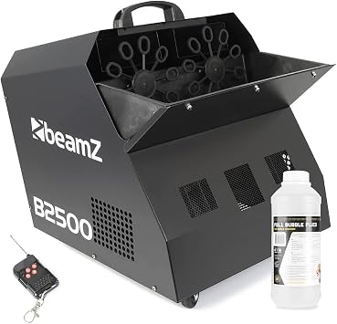 beamz B2500 Professional Bubble Machine with 1L Fluid, Dual-Fan System, Wireless Remote, for DJ Sets, Weddings & Events - Large Capacity, Easy Mobility