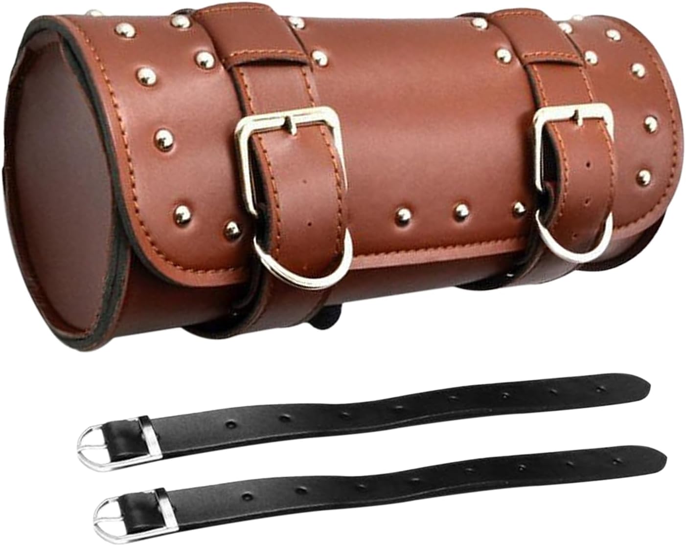 Shkalacar Motorcycle Tool Bag, Motorcycle Fork Bag PU Leather Universal Saddlebag Front Fork Handlebar Sissybar Storage Pouch Motorcycle Roll Bag Compatible with Honda Kawasaki Suzuki Yamaha