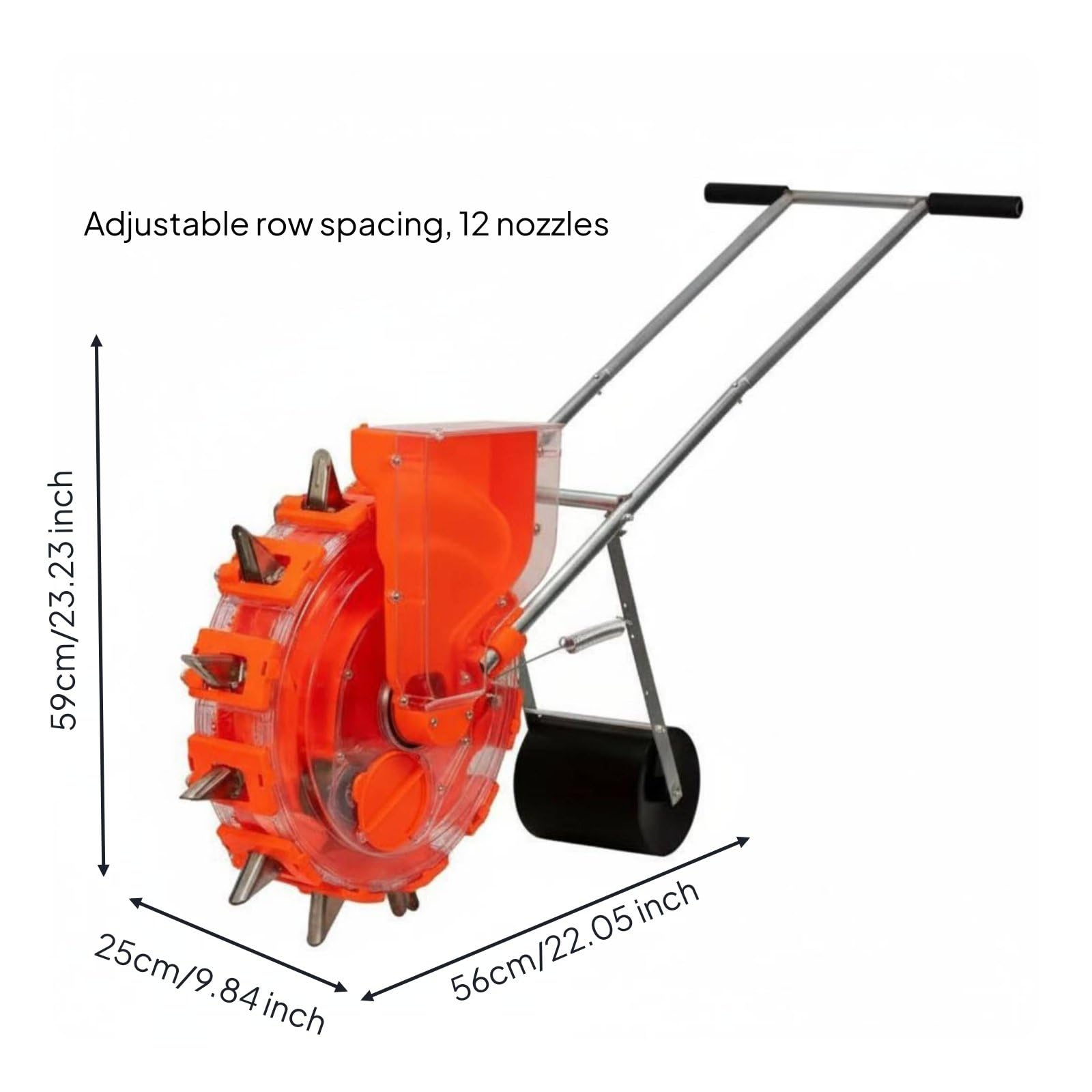 kowaku Ajustable Planter Sembradora de Mano con Ruedas Ajustables Diseño Robusto en Acero Inoxidable Caja Transparente Adecuada para Campo de Cultivo Pequeña
