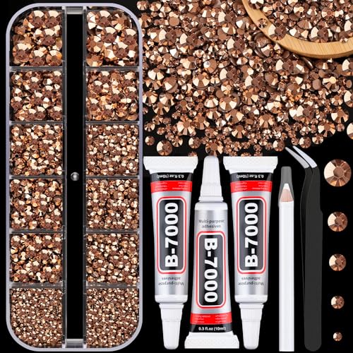 Image of Resin Jelly Rhinestones for Crafting with B7000 Jewelry Glue, 1 Box Champagne Flatback Crystal with 3Pcs 10ml Glue, Bedazzling Non Hotfix Gems for DIY Tumblers Clothing Shoes Manicure