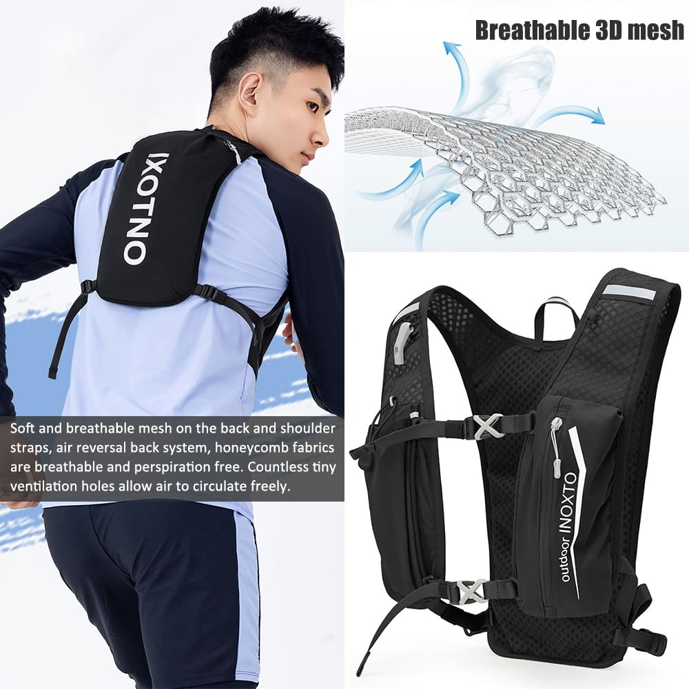 Trinkweste, Rucksack, 5 l, leicht, Laufweste, Rucksack, verstellbare Brustgurte, Trinkweste, mit Wasserblasentasche oder weicher Flasche