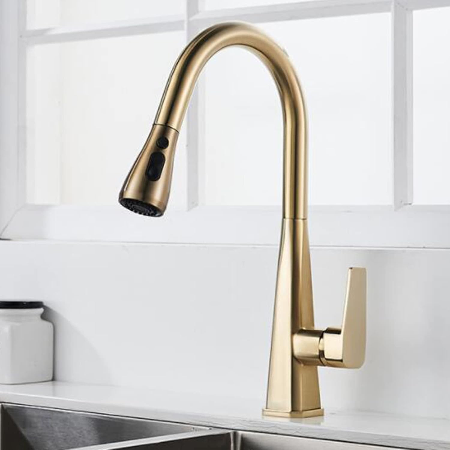 Kitchen Tap with Pull Out Hose, Kitchen Sink Tap Brass Swivel Hot and Cold Water Single Hole Multifunction Sink Faucet-Gold A(Gold A)