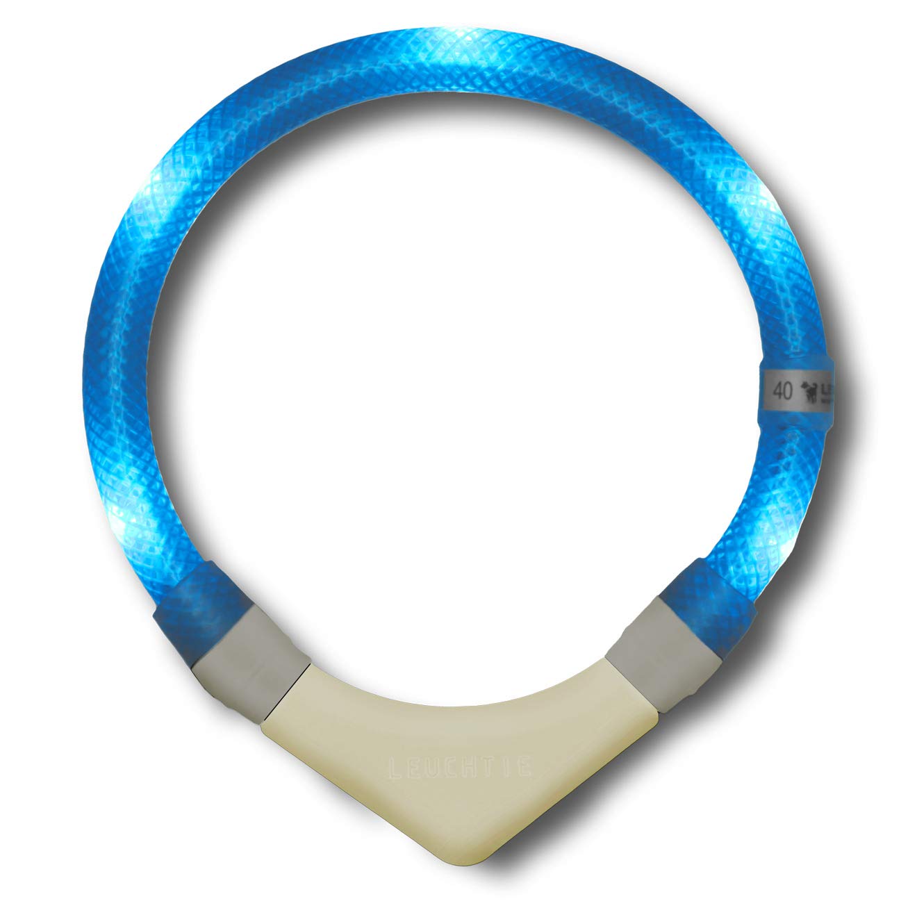 LEUCHTIE® Plus NL Leuchthalsband Hund batteriebetrieben, nachleuchtend phosphoreszierendes Batterieteil, wasserdichtes LED Halsband, 100h Leuchtdauer, enorm hell, eisblau Größe 45
