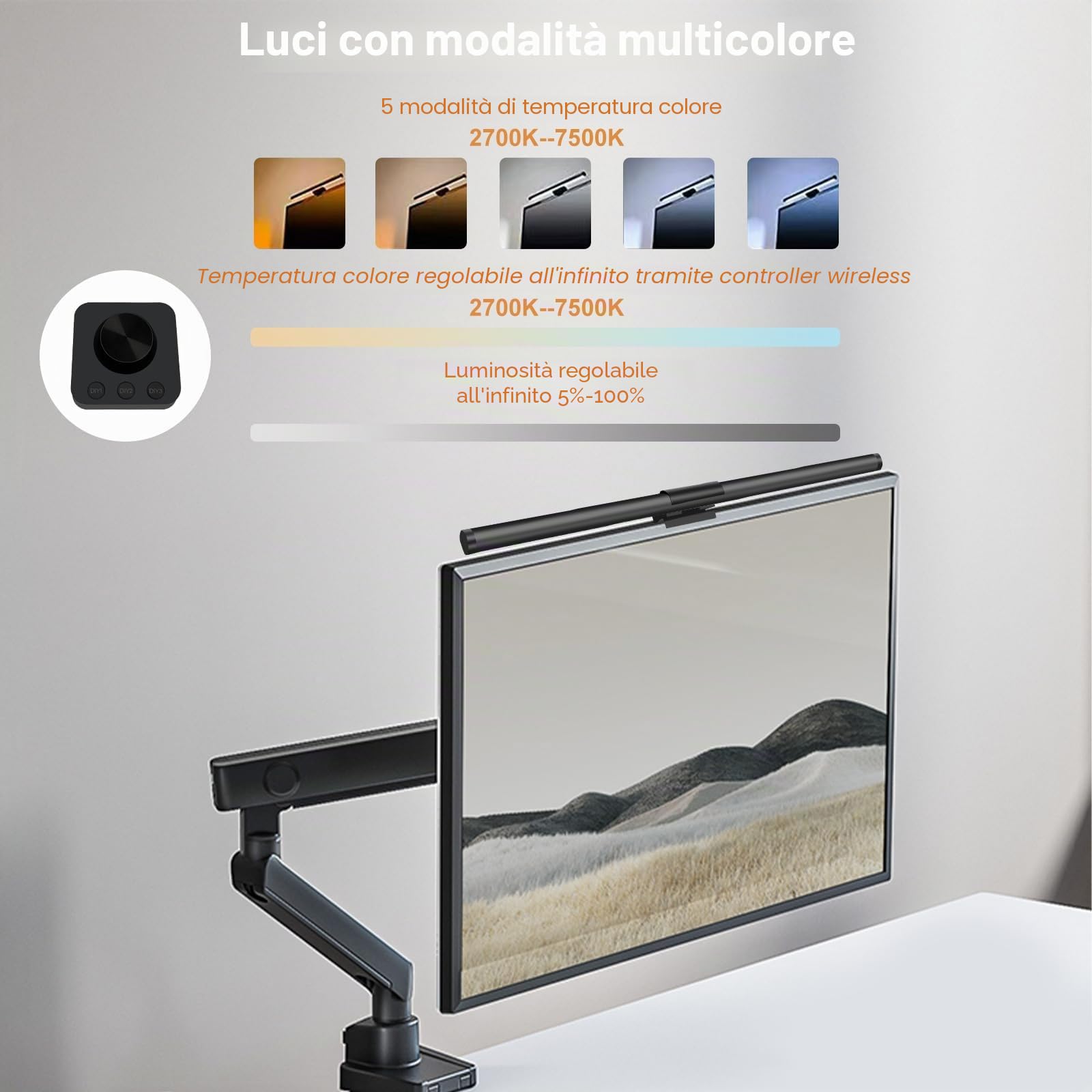 Lampada da Monitor Computer per Controller Wireless Lampada da Scrivania, USB Lampada da Letturaper PC, Luminosità Della Temperatura del Colore Regolabile No Screen Glare Protezione per Gli Occhi 44CM