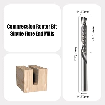 5PCS Carbide Compression Router Bit Up & Down Single Flute End Mills 4mm Shank with 4mm Cuting Diameter,22 mm Cutting Length for CNC Mill Machine Woodworking