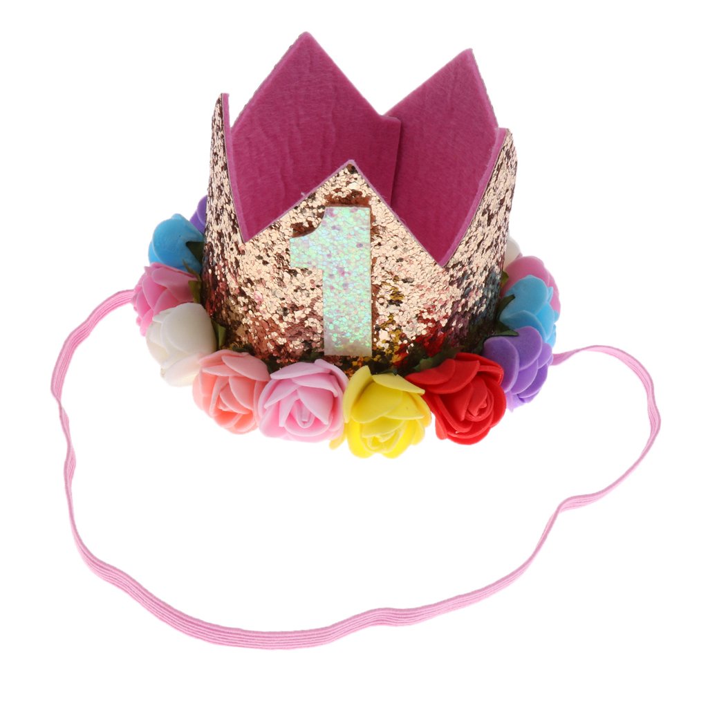 MagidealPrincess Baby Girl Birthday Flower Crown Sparkle Party Headband Hairband Tiara - agold-1, as described