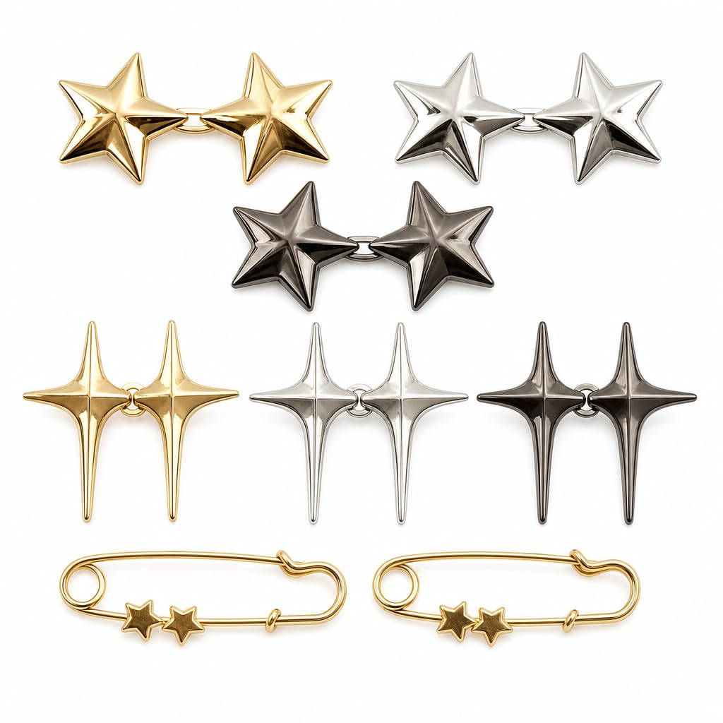 6 Pairs Star Jean Waist Tightener Clips with 2PCS Button Tightener Pins, No Sewing Clips Waist Cinch Clip Jeans Tightener Reducer forSkirts, Star Jean Adjuster to Tighten Waist or Stop Gaping (10)