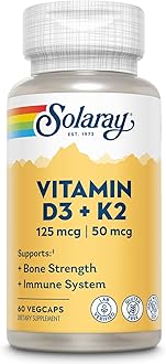 SOLARAY Vitamin D3 + K2 125 mcg | 50 mcg - 60 Vegetarian Capsules