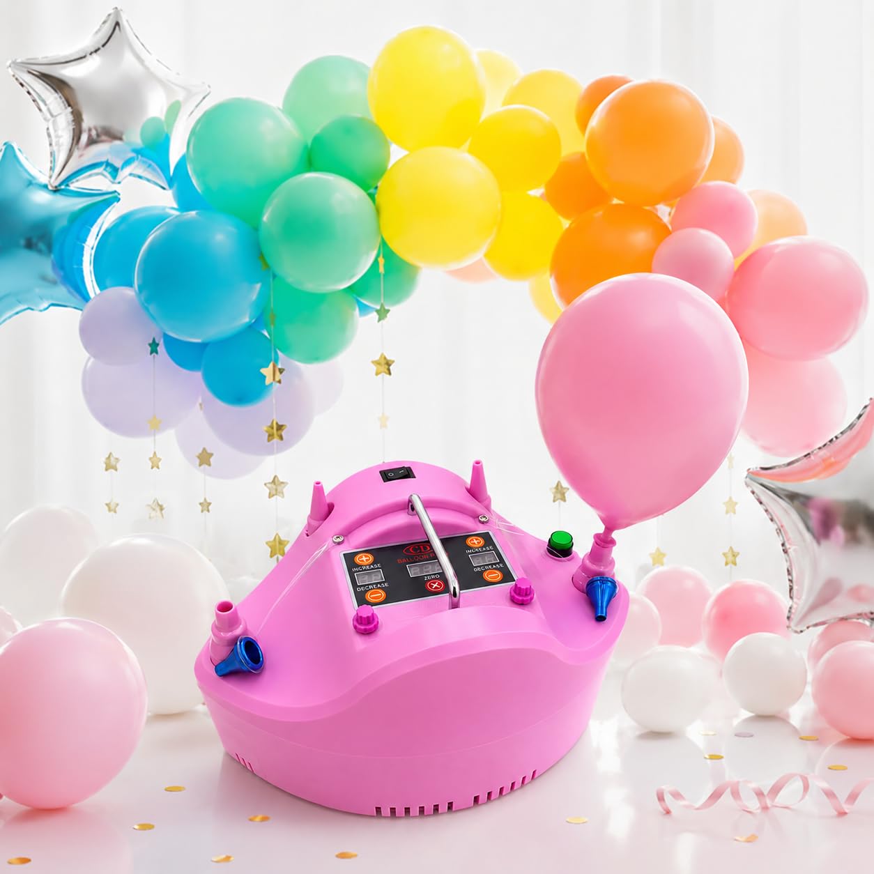 Bomba eléctrica para globos, inflador portátil de globos con contador de temporizador digital, boquillas dobles y pedales para decoración de fiestas