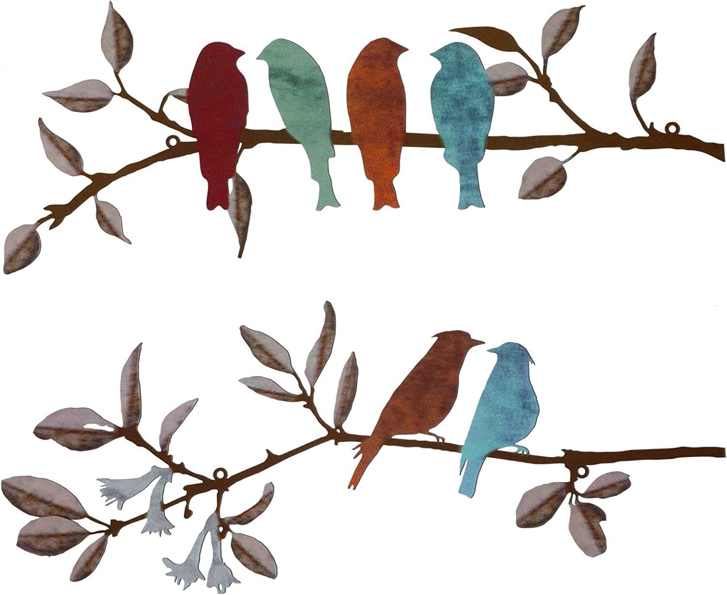 Metal Birds Wall Art Decoration, 2pcs Vivid Birds on Branch Wall Sculpture - Metal Wall Hanging Decor for Garden, Balcony, Indoor & Outdoor Ornaments