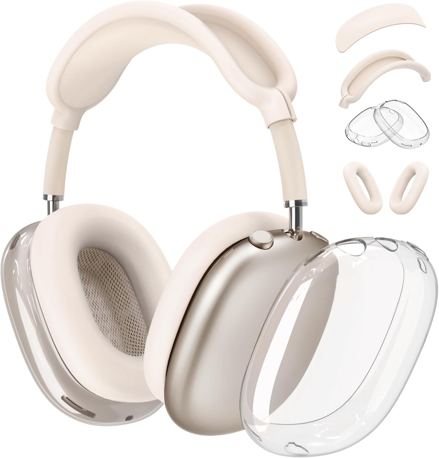 4 in 1 Case Cover for AirPods Max Headphones, Anti-Scratch Sweat-Proof Ear Pad Covers/Ear Cups Cover/Headband Cover Protectorfor Apple AirPods Max -Clear Starlight