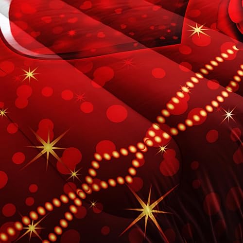 Miniatura 3 de AILONEN Juego de ropa de cama con estampado de corazones y amor, juego de edredón de rosas rojas 3D para niñas y mujeres, juegos de edredón de