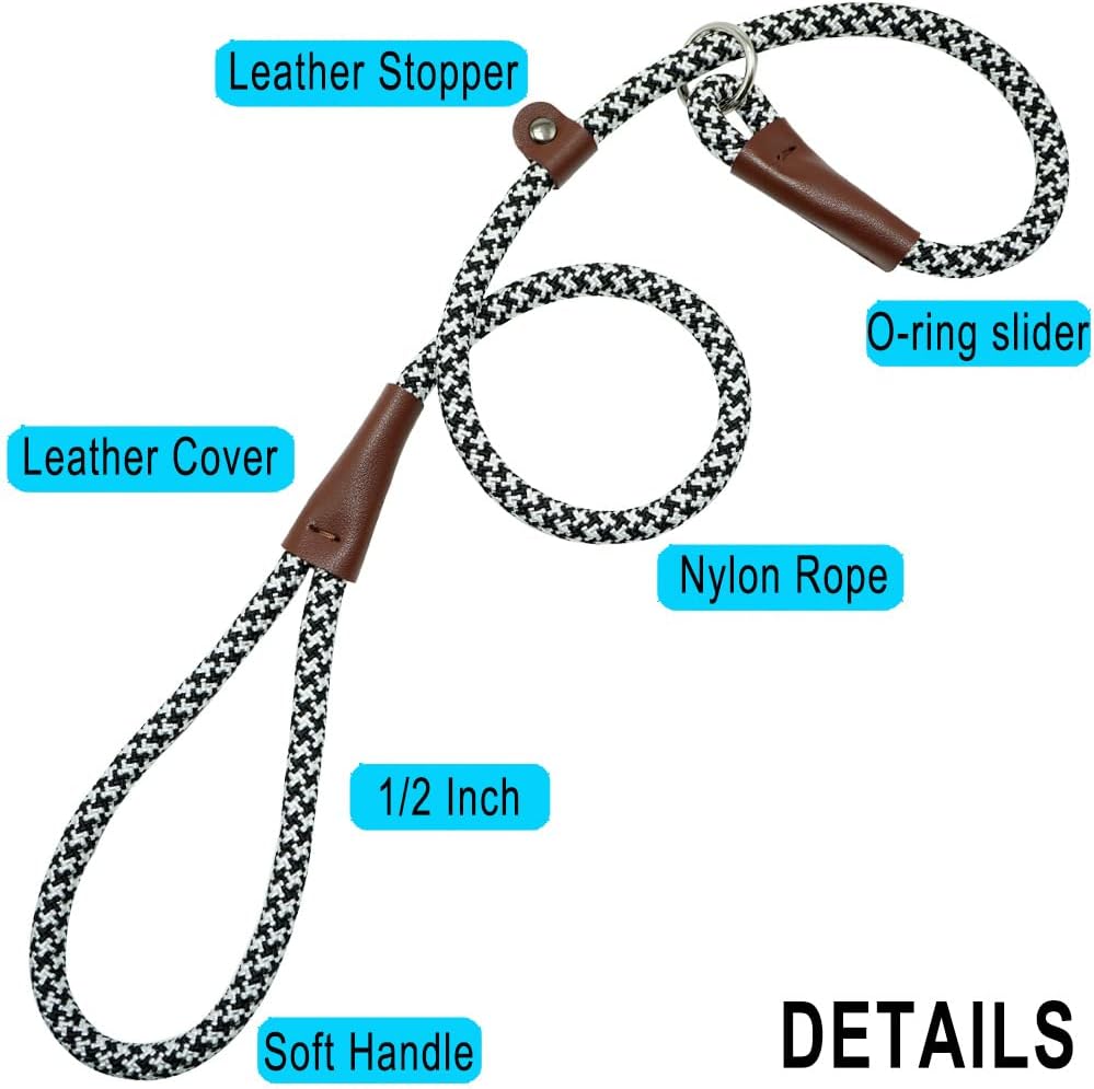 20FT Long Slip Lead Dog Leash Black + 3FT Slip Lead Dog Leash
