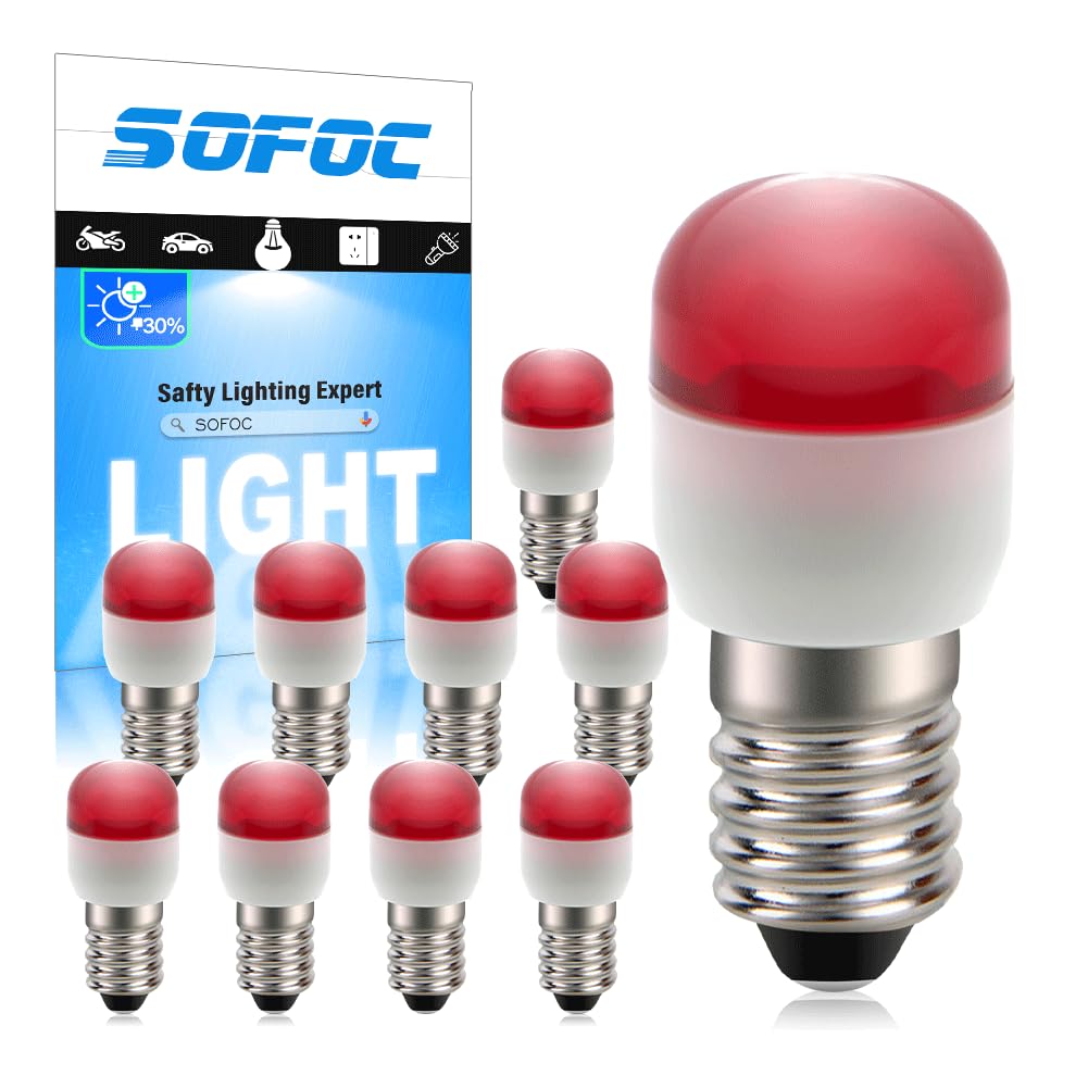 SOFOC E10 Czerwona Żarówka LED Miniaturowa 10mm Trzonek Gwintowany do Panelu Instrumentów/Automatu Pinball/Latarki/Oświetlenia Dekoracyjnego 12V 10Szt.