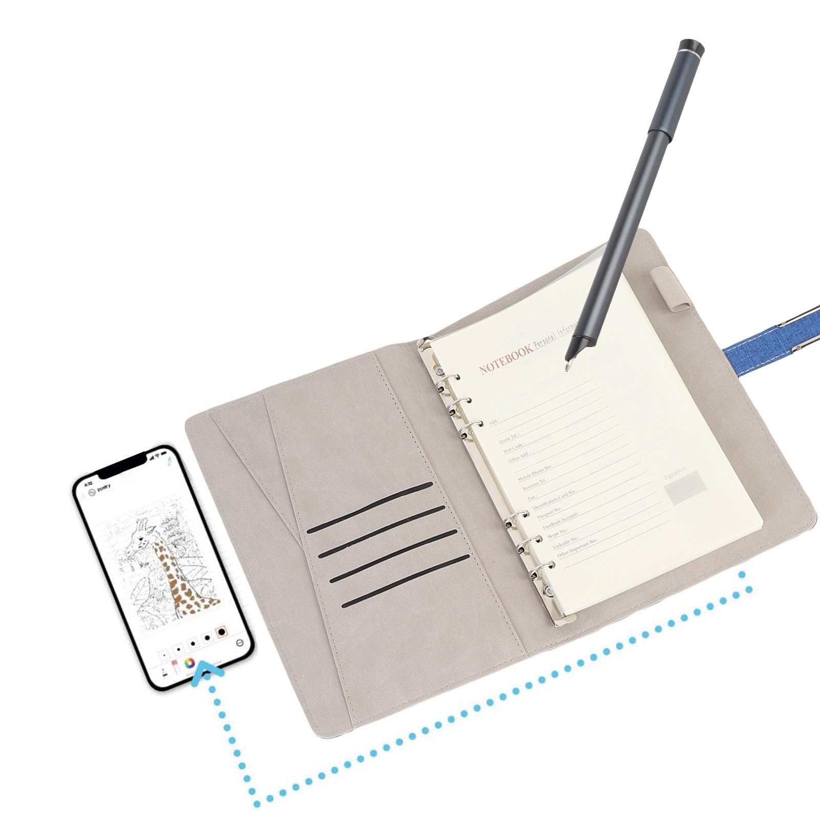 Smart Pen and Notebook Set: Sync D'écriture en Temps Réel avec L'application, Convertissez L'écriture Manuscrite en Texte, Bluetooth 5.0 pour Les Tablettes et Téléphones Android (Blue)