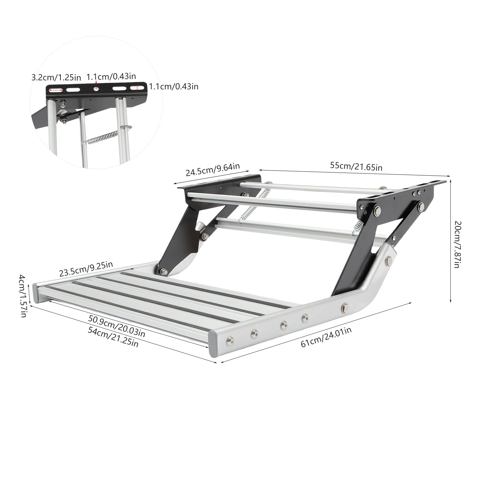 Escalier de camping-car pliable et stable pour camping-cars, remorques de voyage et camions - Argenté/noir