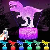 RONGGE Dinosaur Toys, 16 Colors Children 3D Illusion Bedside Lamp Remote Control T Rex Night Light...