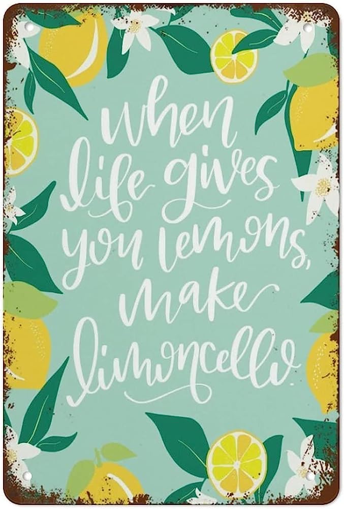 Yunking When Life Gives You Lemons, Make Limoncello Hand Lettered Wall Art Floral Wall Signs For Kitchen Home Office Bar Cafe Decor 8X12 Inch