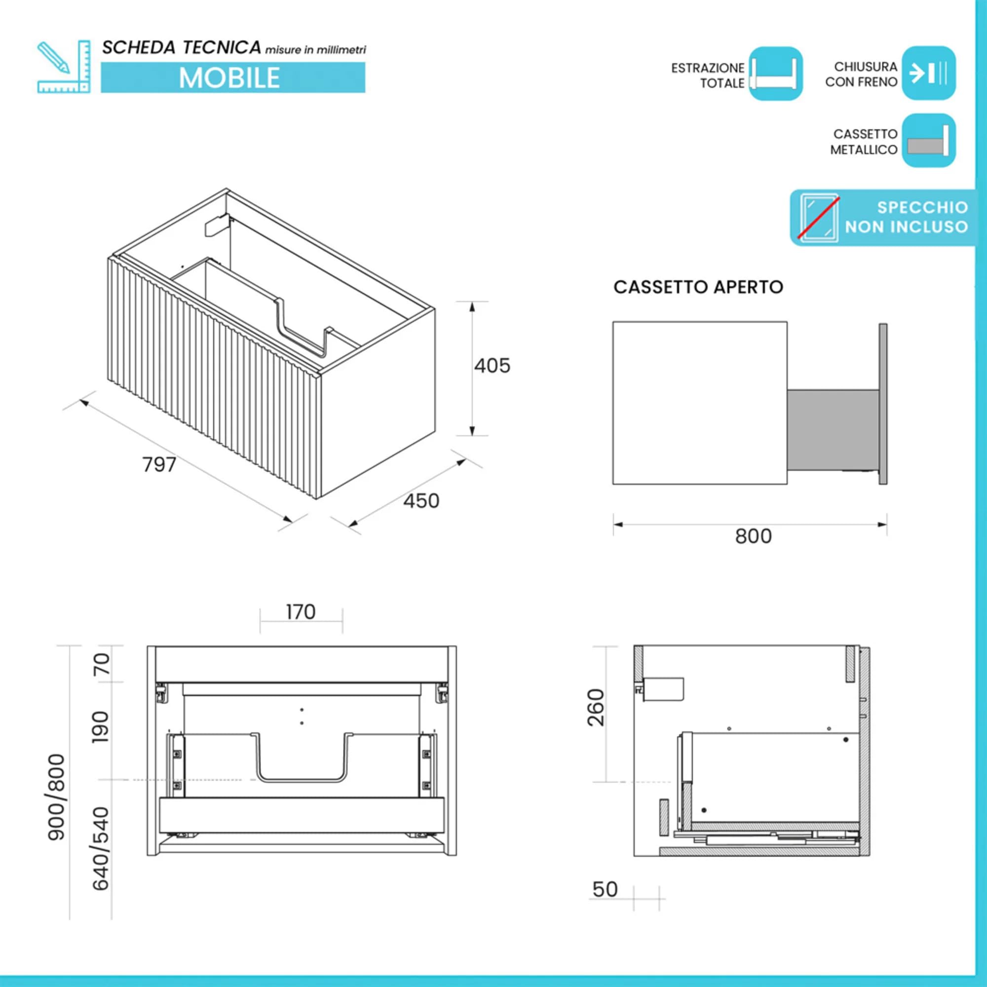 Inbagno Mobile Bagno Sospeso 80 cm Rovere Africa Lavabo Resina Linea Nara