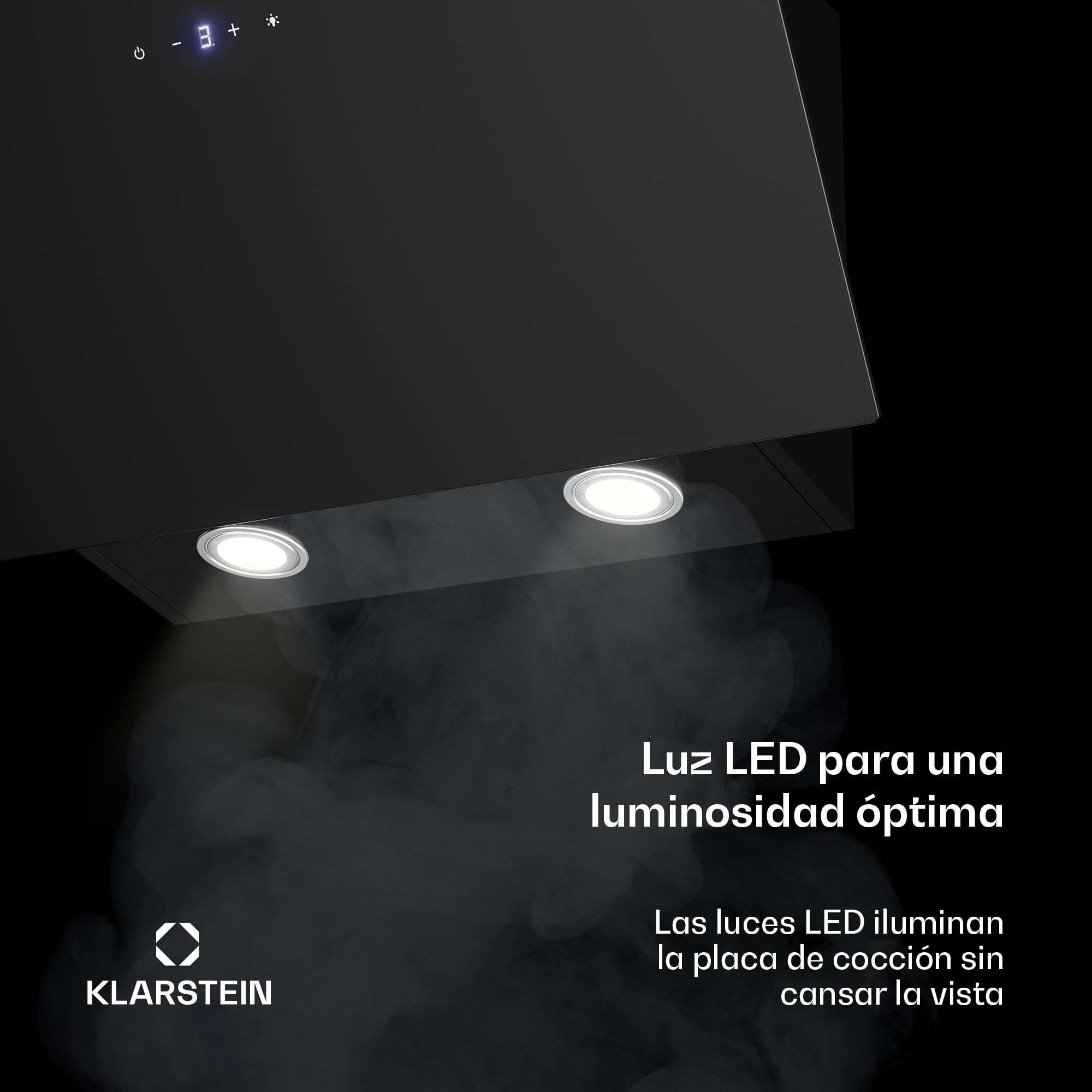 Klarstein Laurel Campana Extractora 60 cm - Angular, 417 m³/h, A+++, LED, 3 Velocidades & Boost, Filtro Carbón, Táctil, Recirculación o Extracción, Campana Extractora Decorativa Cocina, Negro