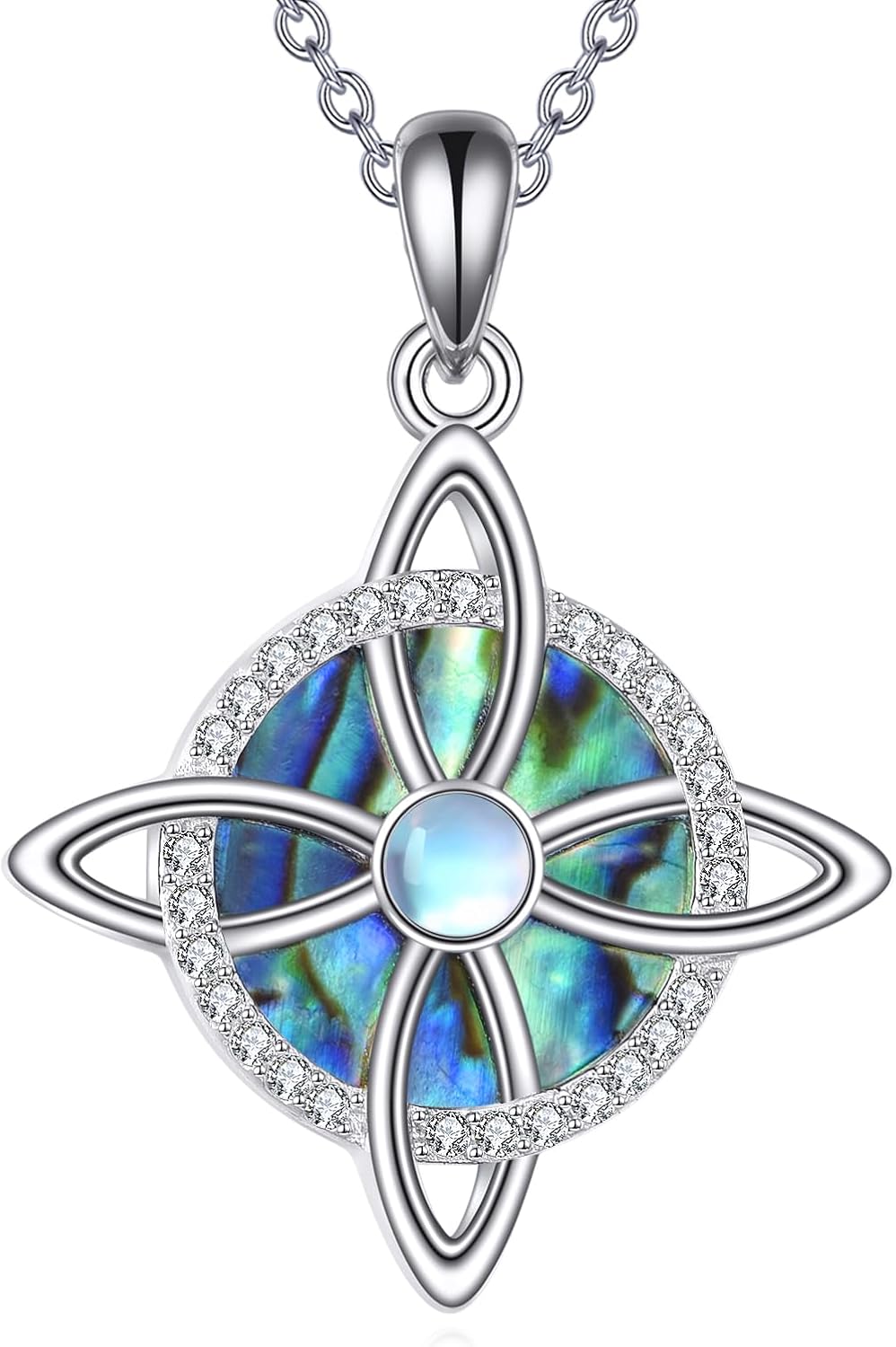 Witches Knot Necklace 925 Sterling Silver Abalone Shell Witches Knot Pendant Necklace Celtic Knot Witch Jewelry Gift for Women