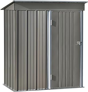 Garden Sheds Grey Patio 5ft x 3ft Garden Shed, Metal Storage Shed with Lockable Door, Tool Cabinet for Backyard, Lawn, Garden Outdoor Storage Sheds