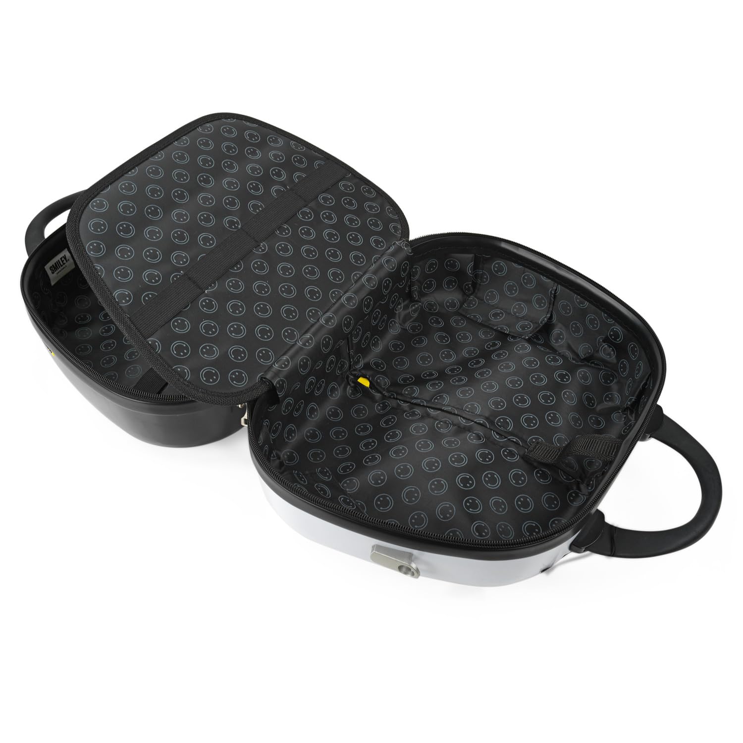 Smiley Originals - Beauty Case da Viaggio Donna e Uomo Policarbonato - Valigia Portare a Mano Beauty Case Rigido con Maniglia Superiore e Tracolla Regolabile - Elegante Beauty Case Donn, Bianco e nero