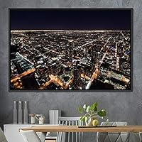 Framed Canvas Wall Art City Illuminations Aerial Cityscape Contemporary Multicolor Photography Places Realism Ultra Urban - 16x24 inches