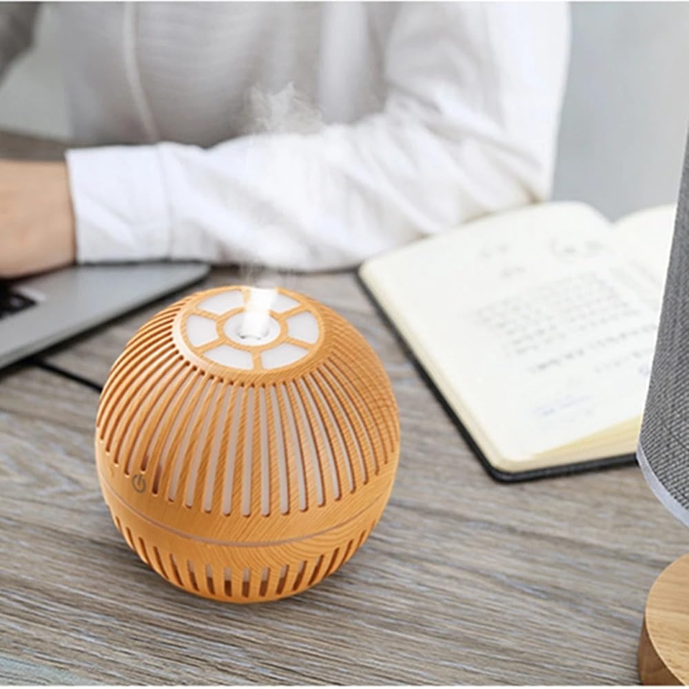 mobigon Wood Cool Mist Ultrasonic Humidifier for Room Moisture, Aroma Diffuser for Home, 200ml Essential Oil Diffuser with 7 Colorful Night Light, Auto Shut-Off, Home, Office, car (F.Light Brown)