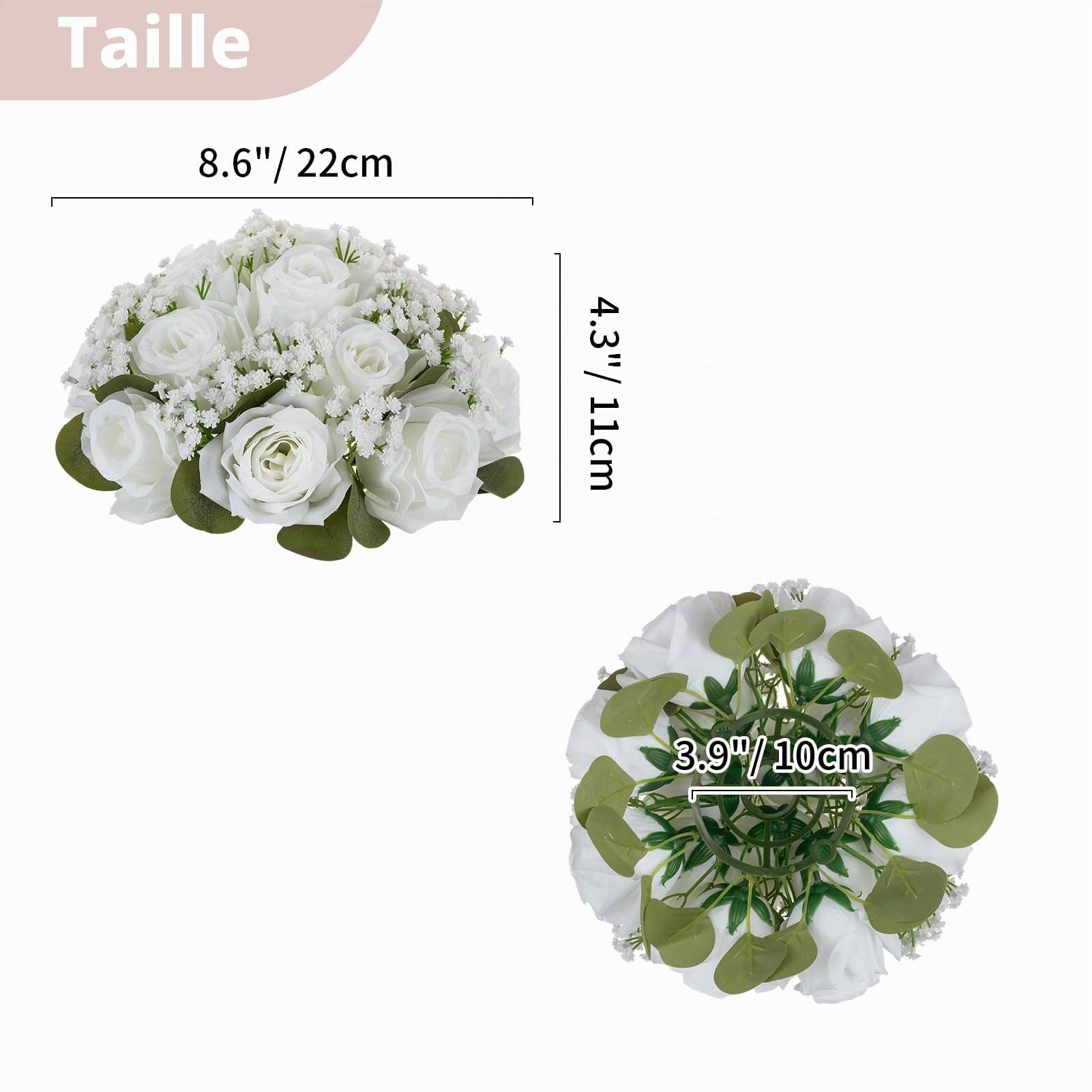 NUPTIO Fleurs Centre de Table Mariage: 10 Pièces 22cm Diamètre Blanche Boule Fleur Artificielle pour Fete Decoration - Composition Gypsophile Fausse Fleur Rose pour Anniversaire