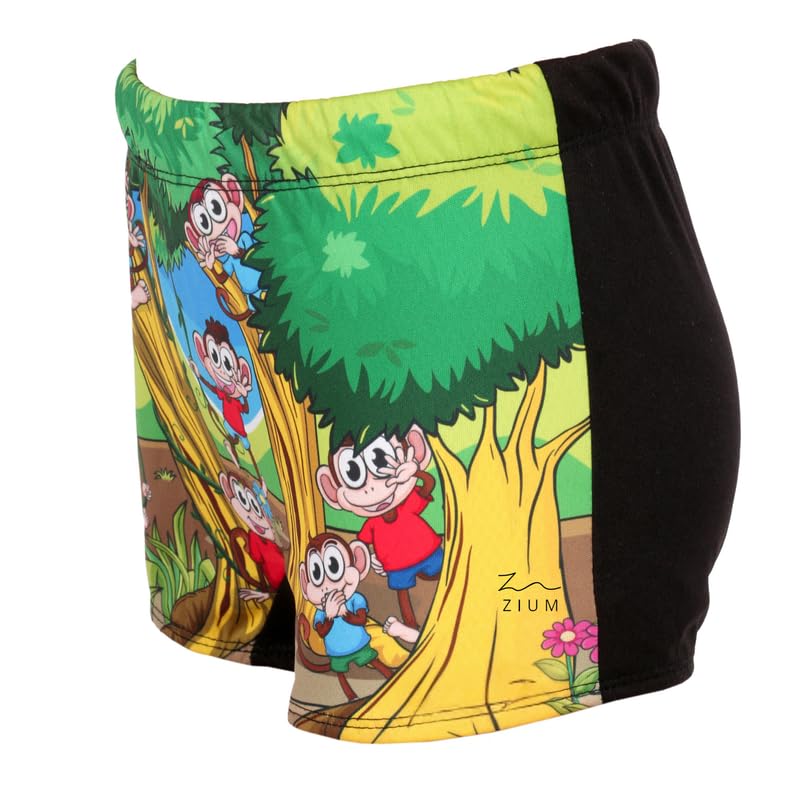 ZIUM Monkey Print Boys Swim Shorts | Swim Costume | Boys Swimming Costume | Trunk Swimming |Kids Pool Party Beach Wear Shorts | Comfortable (5years - 6 Years) Green 1