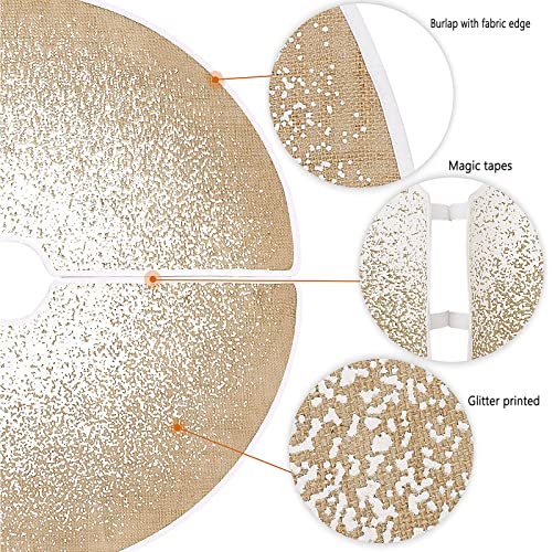 Macting Christmas Tree Skirt, 30 Inches Burlap Tree Skirt With Glitter Snowcapped Printed, Snowflake Particles Tree Mat For Xmas Holiday Party Decorations Indoor Outdoor #TOP3