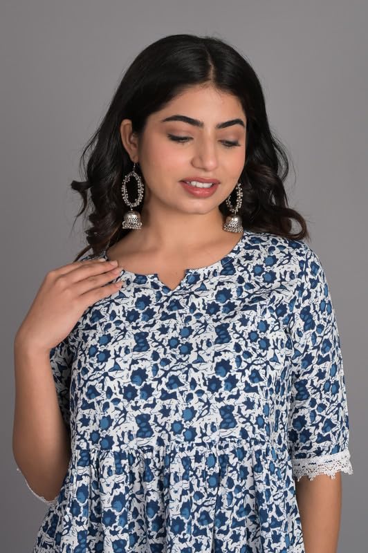 Image of KURTARI Women's Cotton Floral Anarkali Kurti Top | Printed Tunic Short Kurti for Women | Casual Party Ethnic Top
