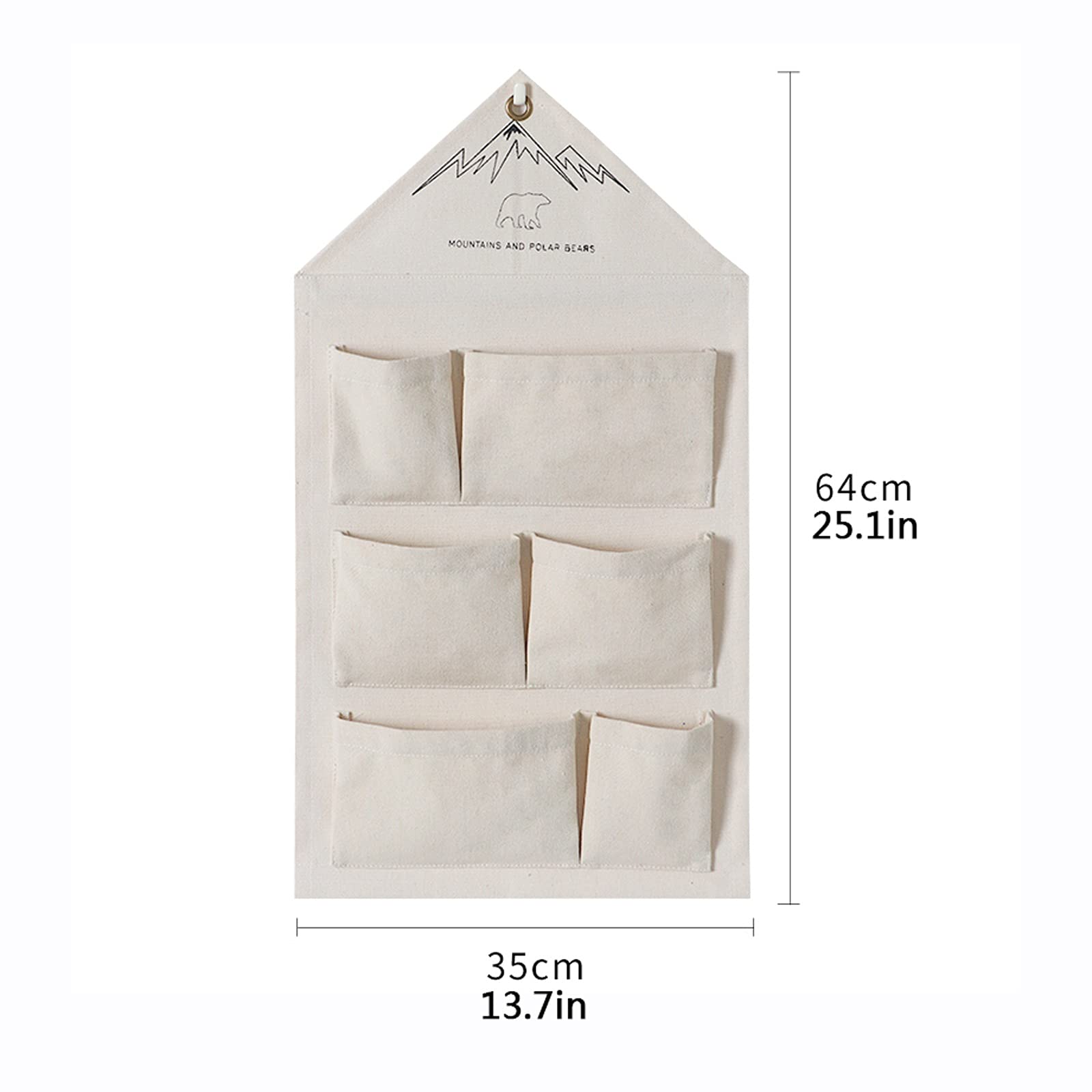 Borsa da stoccaggio appeso a parete in tela Organizzatore a parete beige con 6 tasche lavabile sacchetto appeso sacchetto di stoccaggio sacchetto di blocco per la cucina soggiorno camera da letto