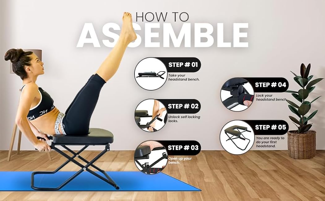 Longer+Wider+Bigger SISYAMA Yoga Headstand Bench Chair with Handles Headstand Handstand Inversion Workout Stretch